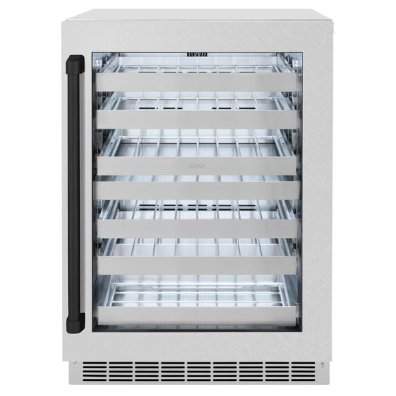 ZLINE Autograph Edition 24 in. Touchstone Dual Zone 44 Bottles Wine Cooler With DuraSnow Stainless Steel Glass Door And Matte Black Handle (RWDOZ-SN-24-MB)