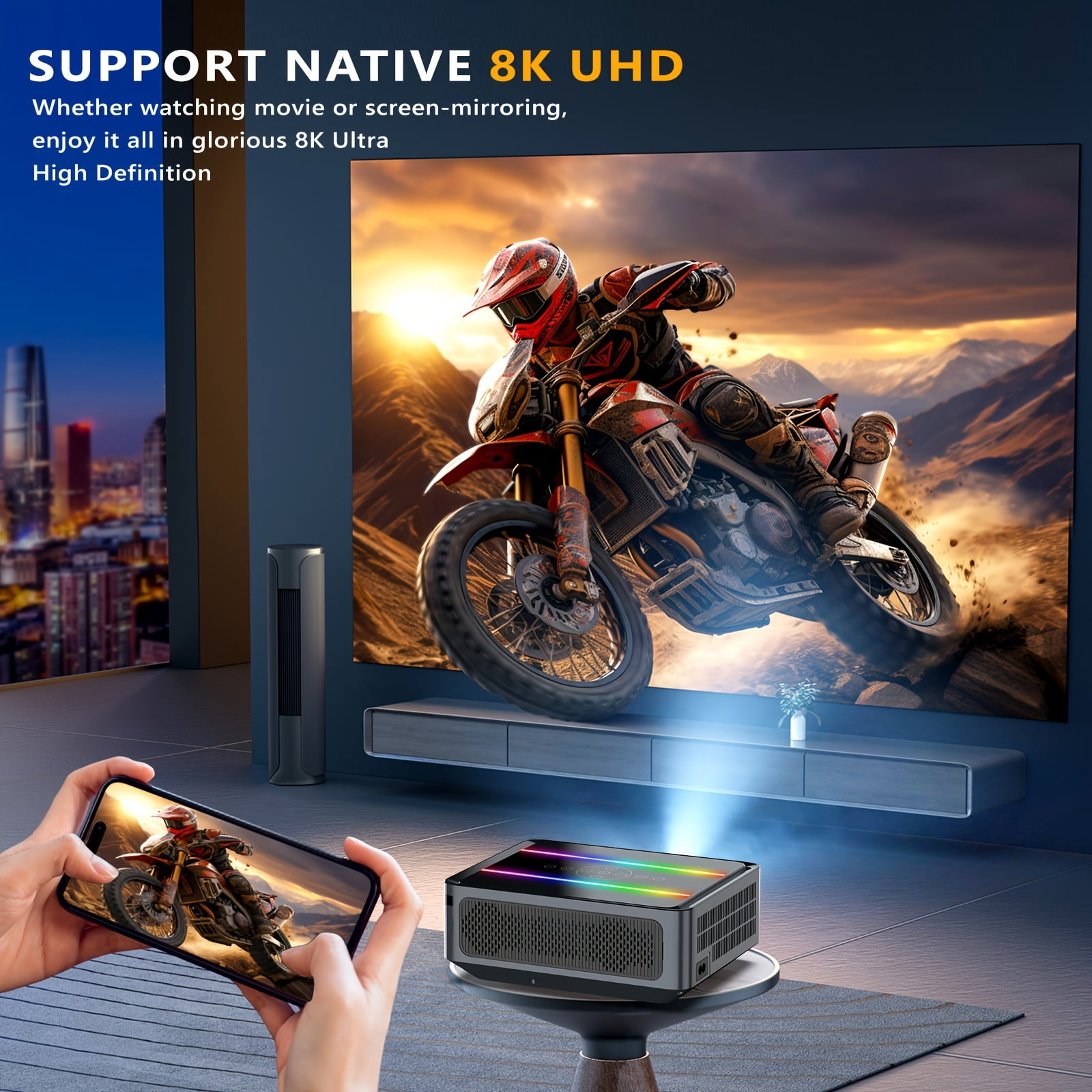 8K Supported 1200 ANSI Projector, Native 1080P Auto Focus, 5G WiFi & Auto 4D Keystone, Compatible with PS5/Smartphone/Laptop