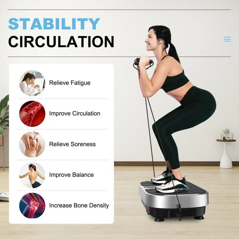 Vibration Plate Power Vibrate Fitness Platform Exercise Machine for Lymphatic Drainage Weight Loss Fat Burner with Loop Bands Remote Control RELIFE