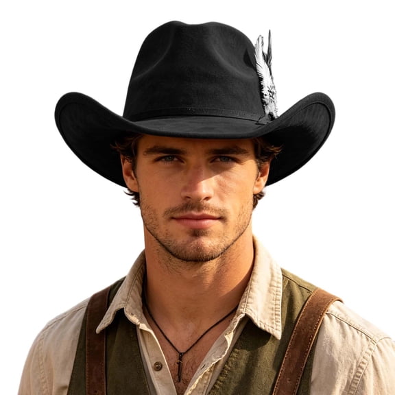 SRZYMJ Western Cowboy Hat for Men Women Cowboy Cowgirl Hat Outdoor Wide Brim Retro Felt Fedora Hats Unisex Rolled up Caps