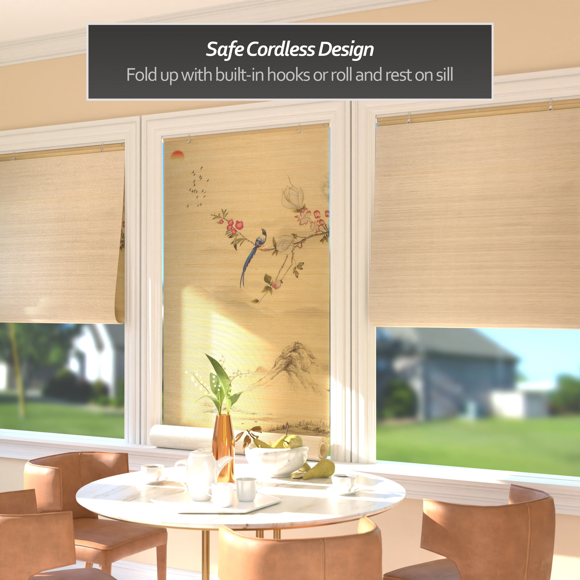 Red Lantern Bamboo Window Shade Blind - Rising Sun 36" W