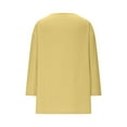 thumbnail image 3 of Fesfesfes Women's Solid Casual Shirts Three Quarter Sleeve Round Neck Linen Tops Warm Weather Shirts Linen Material Offers Breathability(Yellow,XL), 3 of 5