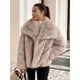 thumbnail image 5 of HH TRAF Chaqueta holgada de piel sintética a la moda para mujer, elegante abrigo de felpa de manga larga con abertura frontal, abrigo informal de gran tamaño con solapa para mujer, 5 of 5