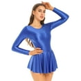 thumbnail image 3 of CHICTRY Womens Glossy Tennis Dress with Briefs Long Sleeve Ruffled Mini Dress for Dance Clubwear A Blue XL, 3 of 7
