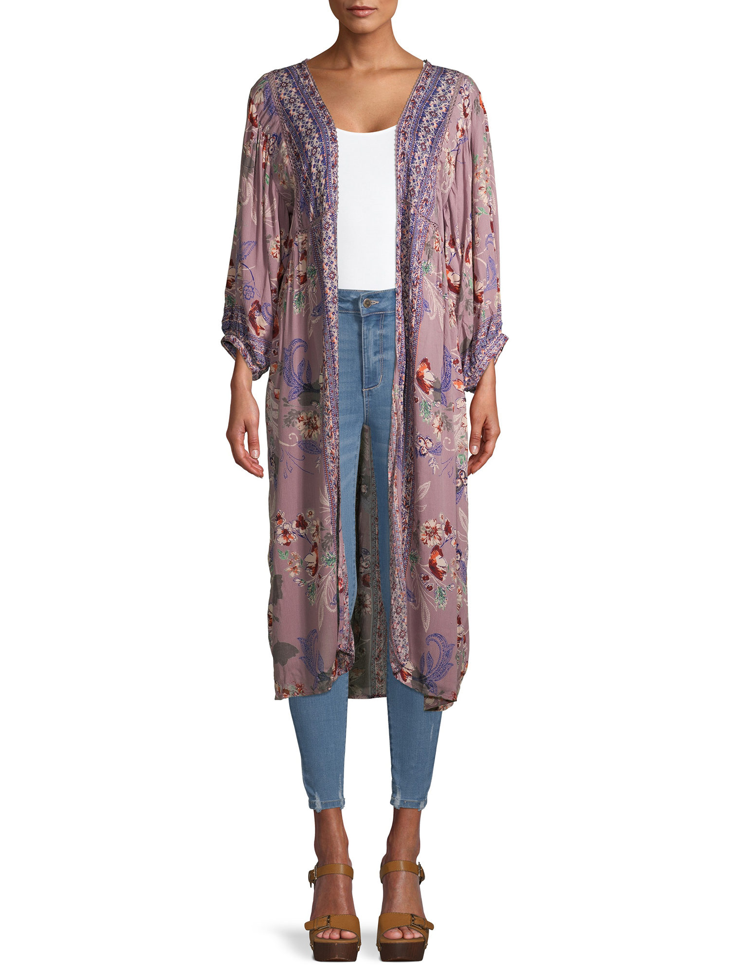 Angie Juniors' Floral Open Front Kimono - Walmart.com