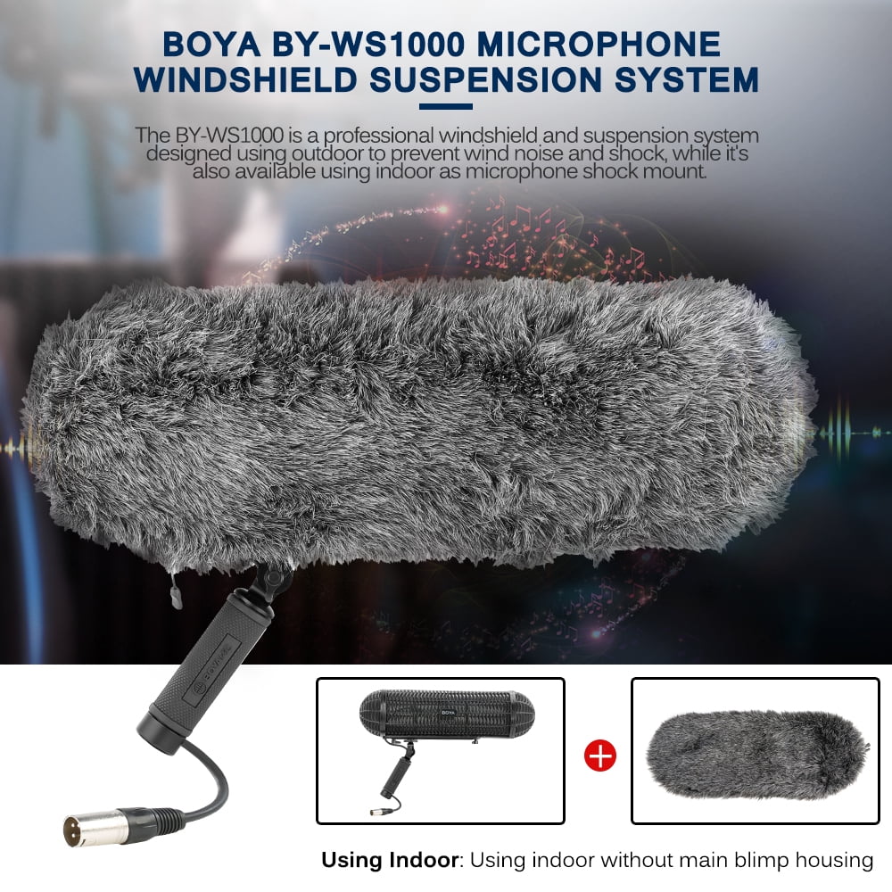 BOYA Shotgun Microphone Blimp Windshield Suspension System Microphone Cover Vibration Protection with XLR Cable for 20-22mm Diameter Shotgun Microphones Compatible with Canon Nikon Camcorder Recorder