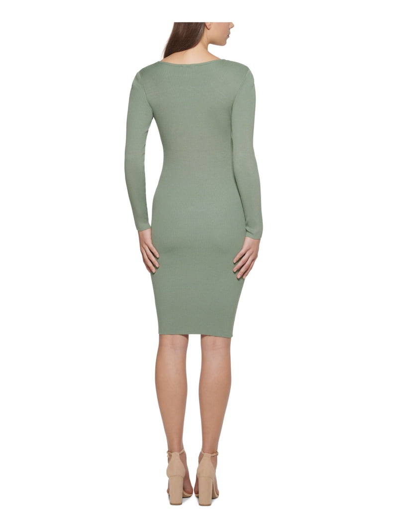 GUESS Womens Green Knit Ribbed Long Sleeve Square Neck Below The Knee  Cocktail Sweater Dress S - Walmart.com
