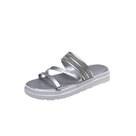

Crocowalk Women s Soft Casual Slip On Slides Lightweight Rhinestones Slide Sandal Shoes Cozy Thick Sole Slippers