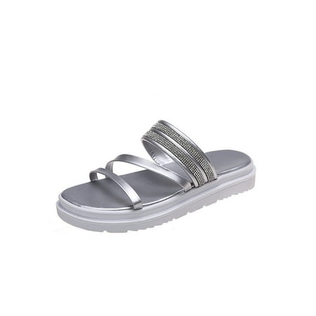 

Woobling Ladies Slippers Slip On Slides Open Toe Platform Sandals Lightweight Slide Sandal Beach Summer Silver 4.5