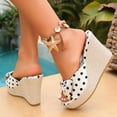 thumbnail image 4 of Rokment Bow Polka Dot Platform Wedge Dress Slip on Sandals for Women Bride Wedding Vintage Casual Leather Espadrilles Extra Chunky High Heels Slides Dressy Slippers Summer White Size 6, 4 of 6