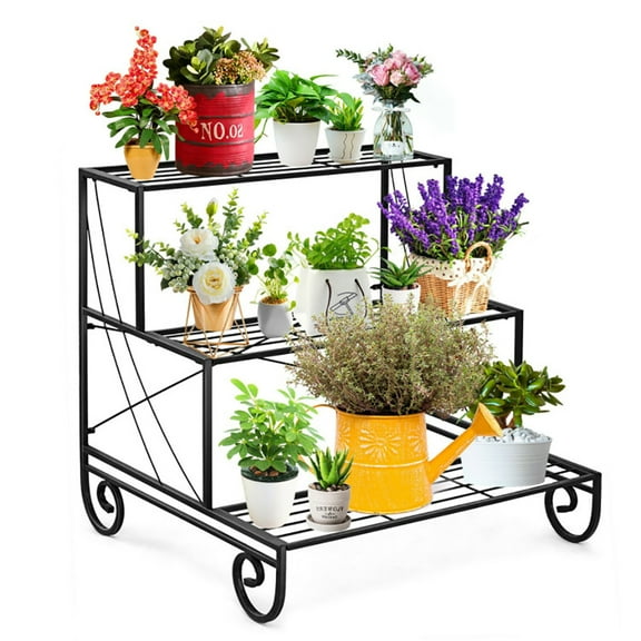 GVN Plant Rack, Plant Stand Plant Shelf,3 Tier Outdoor Metal Garden Planter Holder Shelf