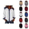 thumbnail image 1 of Chemises à Manches Longues pour Femmes Printemps 2026 Mode Col Rond Boutonné Patchwork en Denim Chemise Décontractée Blouse Haut, 1 of 7