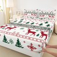 thumbnail image 3 of Manfei Christmas Reindeer Bed Sheets,Xmas Tree Snowflake King Sheets,Green Red White Sheet Set For Girl Kids,Luxury Bedroom Decor,4-Piece, 3 of 7