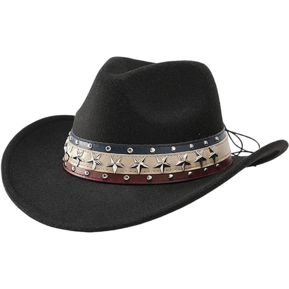 Hsqqdc Western Cowboy Hat with Star Band Vintage Fedora for Derby Parties