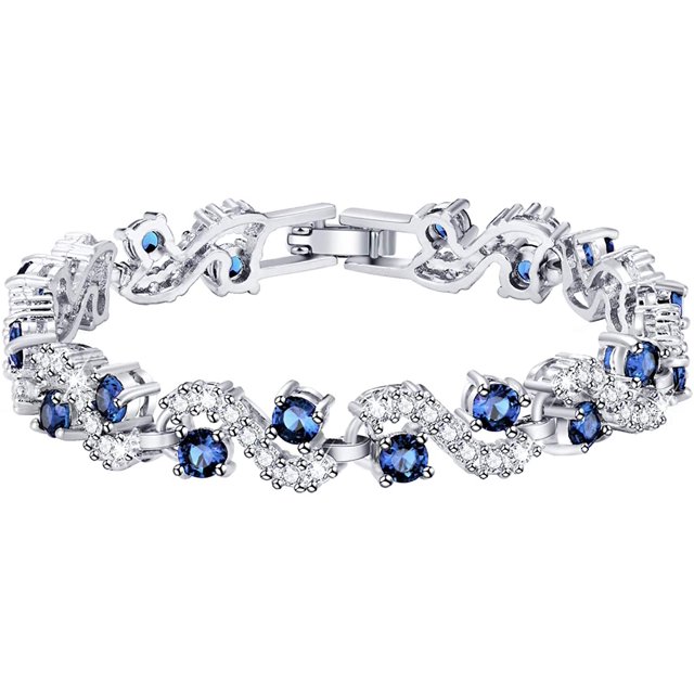 Pulsera de circonia cúbica de tenis azul para mamá, hija, mujer, brazalete clásico de zafiro chapado en 14K, regalos de joyería de cristal Zhivalor WRQX-407-1