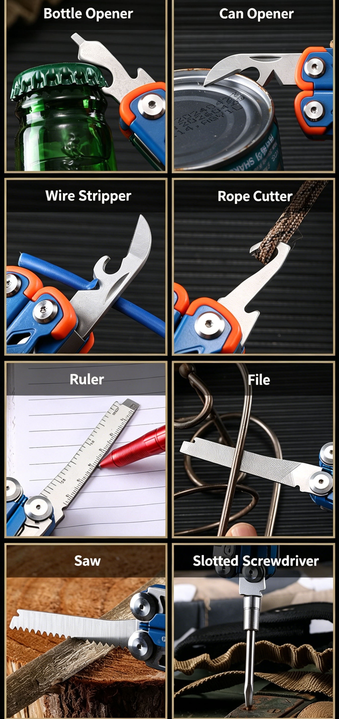3mm Cuttable Iron Wire Multifunction Tool Pliers 5Cr15MoV Stainless Steel Folding Edc Tool with Rebound Scissors for Emergency Survival