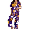 thumbnail image 3 of Womens Pajama Sets Halloween Silk Satshort Sleeve Button Up Top Shorts Comfortable Fall Winter Sleepwear Loungewear Nightwear Nightclothes Homewear, 3 of 7