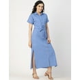 thumbnail image 3 of Moomaya Short Sleeve Spread Collar Cotton Dress - Women's Trendy Shirt Dress, 3 of 9