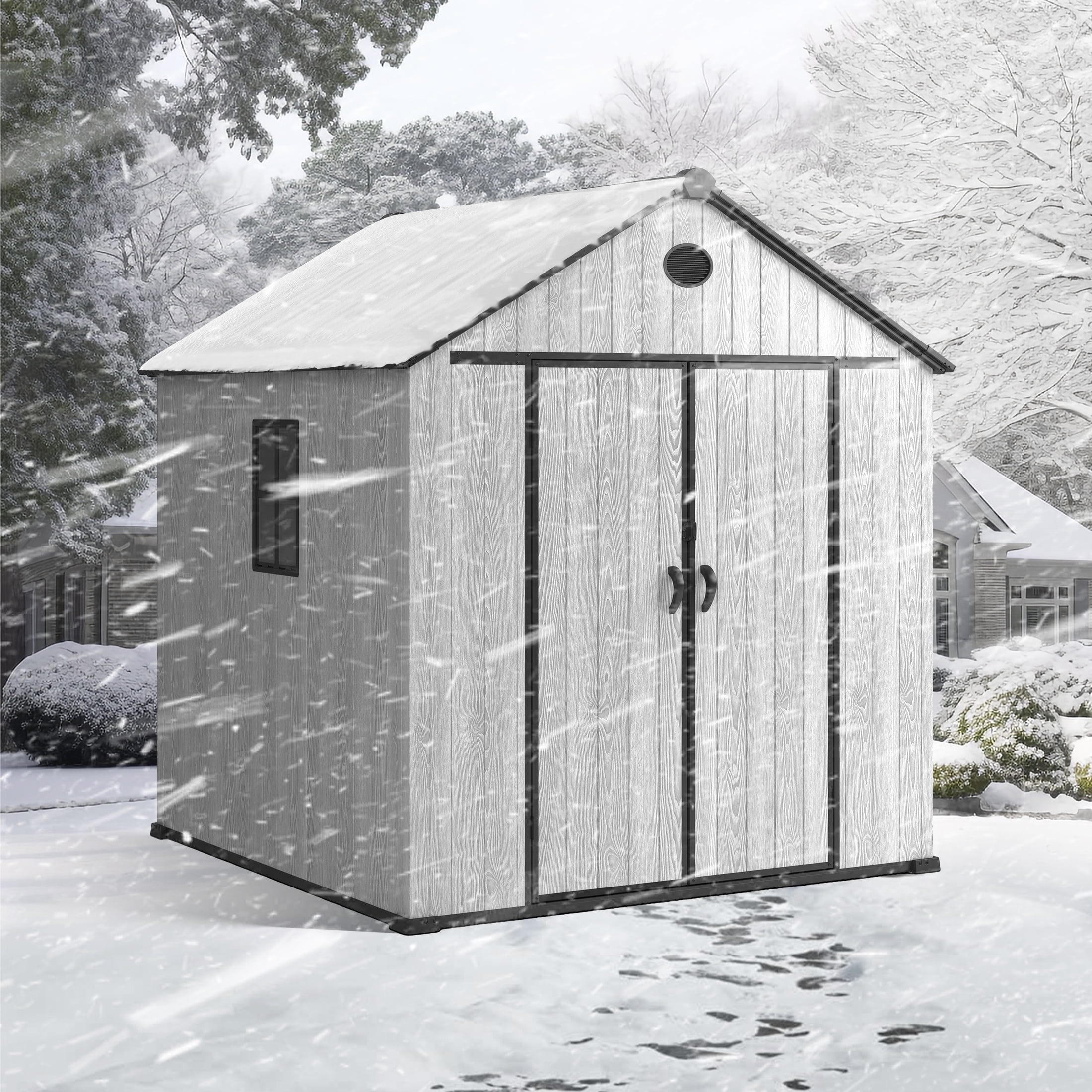 Enyopro 8×8 FT Storage Shed, Large Walk-in Outdoor Storage Shed, Heavy-Duty Resin Shed with Lockable Double Doors, Reinforced Roof, Windows & Floor, Weatherproof Garden Shed for Backyard Patio, Gray