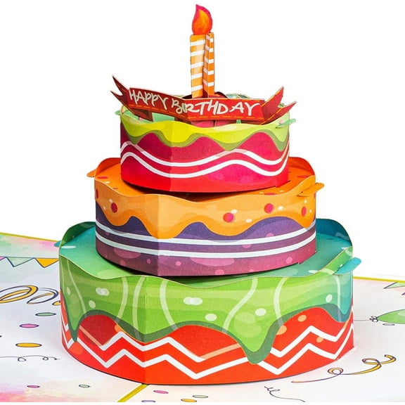 Paper Love Pop Up Birthday Card, Happy Birthday Cake, Handmade 3D Popup Bday Greeting Cards, For Him Her Boy Girl Kids Adults, 5" x 7"