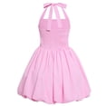 thumbnail image 2 of IBTOM CASTLE Kids Girls Halter Bubble Ruffle Dress Summer Sleeveless A-line Solid Color Midi Dress Elegant Formal Prom Gown Pink, 2 of 7