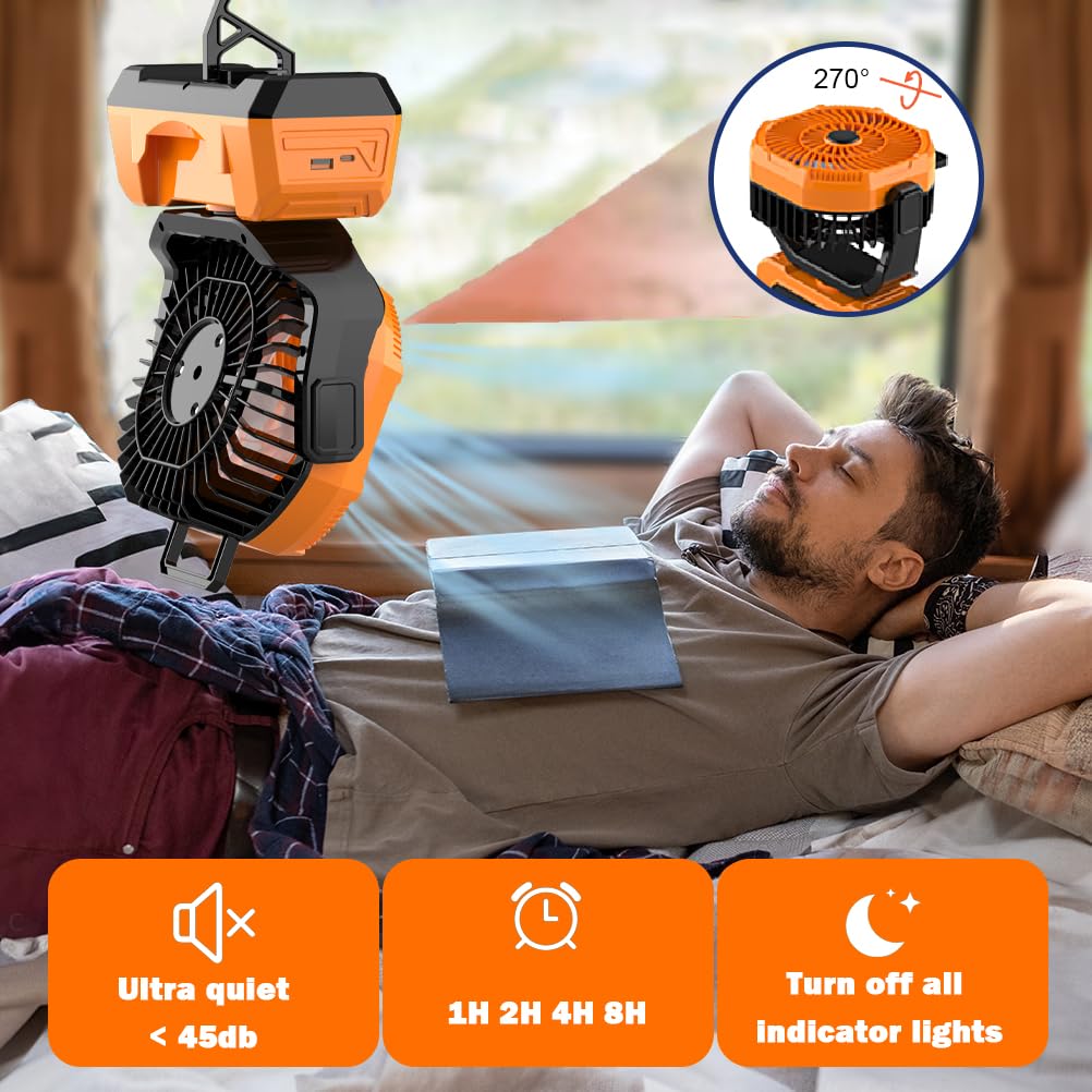 Portable Fan Rechargeable,20000mAh Cordless Battery Powered Fan with LED Lantern,270Rotation With remote control,USB C Battery Operated for Travel Camping Tent Office Beach Fishing Outdoor,ORANGE