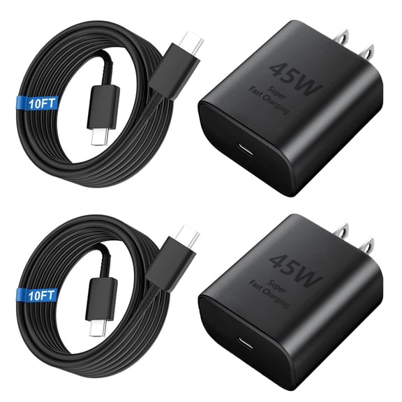 Super Fast Charger Type C, 2Pack 45W USB C Fast Charging Block Wall Charger with 2*10FT Android Phone Charger Cable Compatible with Samsung Galaxy S26/S26 Ultra/S25/S24/S23 Ultra/S23 /S22/S21/S20