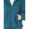 thumbnail image 5 of Women's Drawstring Hem Zipper Front Mock Neck Fleece Cotton Candy Sherpa Jacket with Pockets, 5 of 6