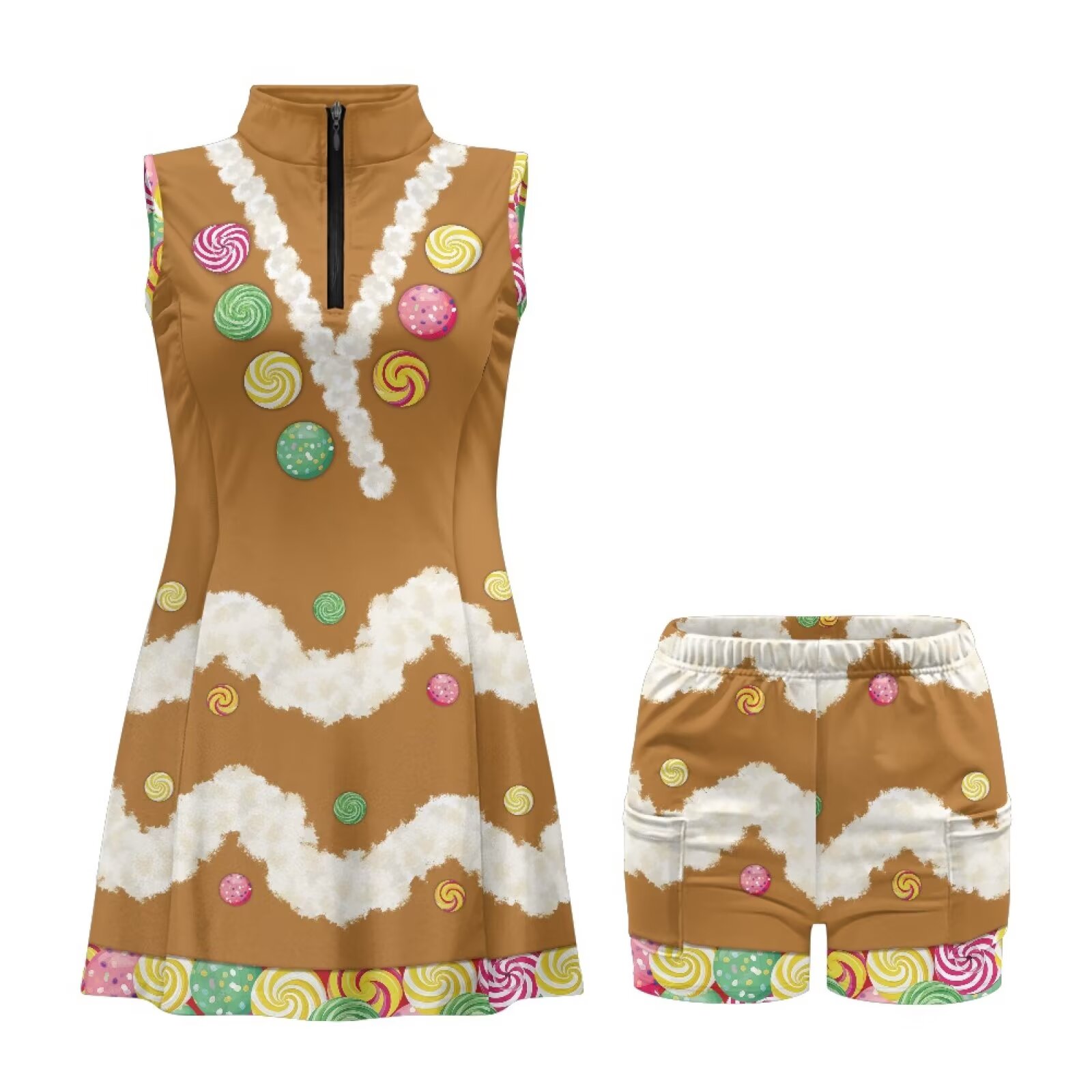 Yuyamidu Brown Christmas Womens Tennis Dress Built in Shorts, Summer Exercise Workout Dress with Pockets Candy Golf Athletic Tank Dresses Size XS