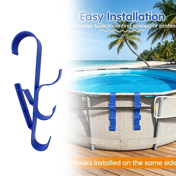 3 Adjustable Hook Pool Pole Hanger, Weatherproof Above Ground Pool Side Organizer Rack, Wall Mount Storage Hooks for Pool Skimmers, Brushes, Cleaning Tools, Towels & Swimming Accessories