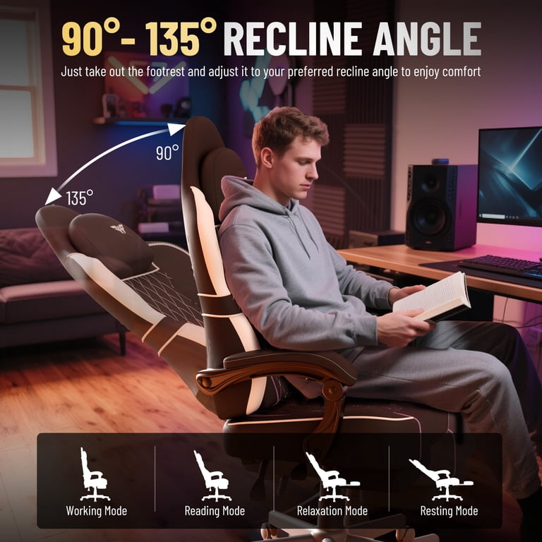Soontrans Gaming Chair with Footrest, Beige photo 2