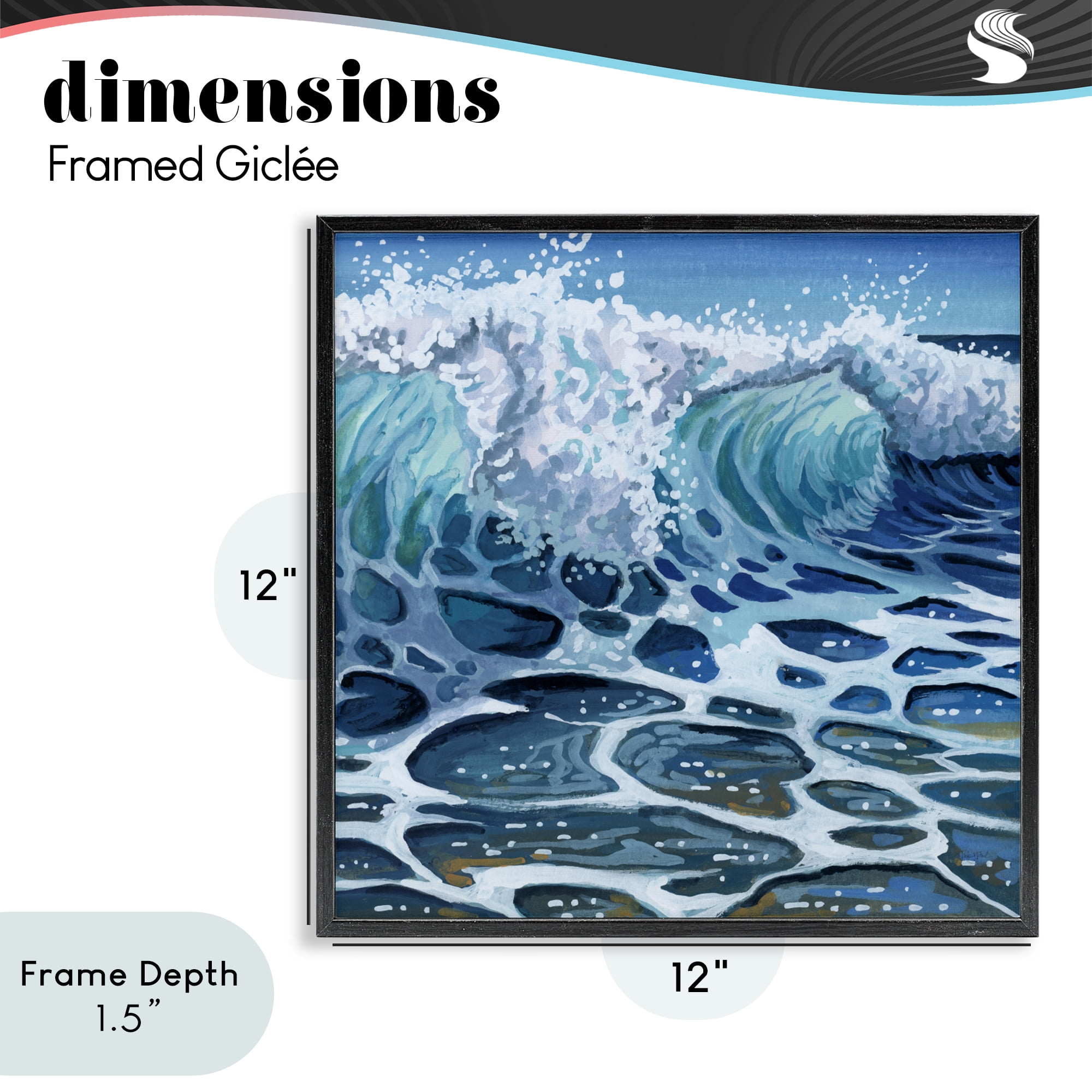 Stupell Industries Strong Crashing Waves on Beach Black Framed Giclee Art, design by Kate Jarvik Birch