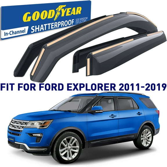 Goodyear Shatterproof in-Channel Window Deflectors for Ford Explorer 2011-2019, Rain Guards, Window Visors for Cars, Vent Deflector, Car Accessories, 4 pcs - GY003435LP