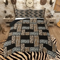 Manfei Wheat Buffalo Plaid Queen Comforter Set, Fashion Leopard Print Bedding Sets, Romantic Cheetah Animal Reversible Bedding Comforter Set, Luxury Bedroom Decor, 3 Pieces