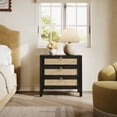 thumbnail image 3 of SICOTAS 26.78"W Black Nightstand 3 Drawer Dresser, Boho Night Stands Large Nightstand with 3 Drawers and Golden handle, Rattan Bed Side Table 25.67" Tall End Table for Bedroom Enterway Living Room, 3 of 6