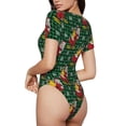 thumbnail image 2 of Naloa Vintage Santa Skiing Green Plaid Bodysuits for Women, Women's Short-Sleeved Onesie, One-Piece for Parties, dates, clubs-XX-Large, 2 of 7
