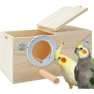 Parakeet Nesting Box Bird House for Cage Natural Wood Breeding Box