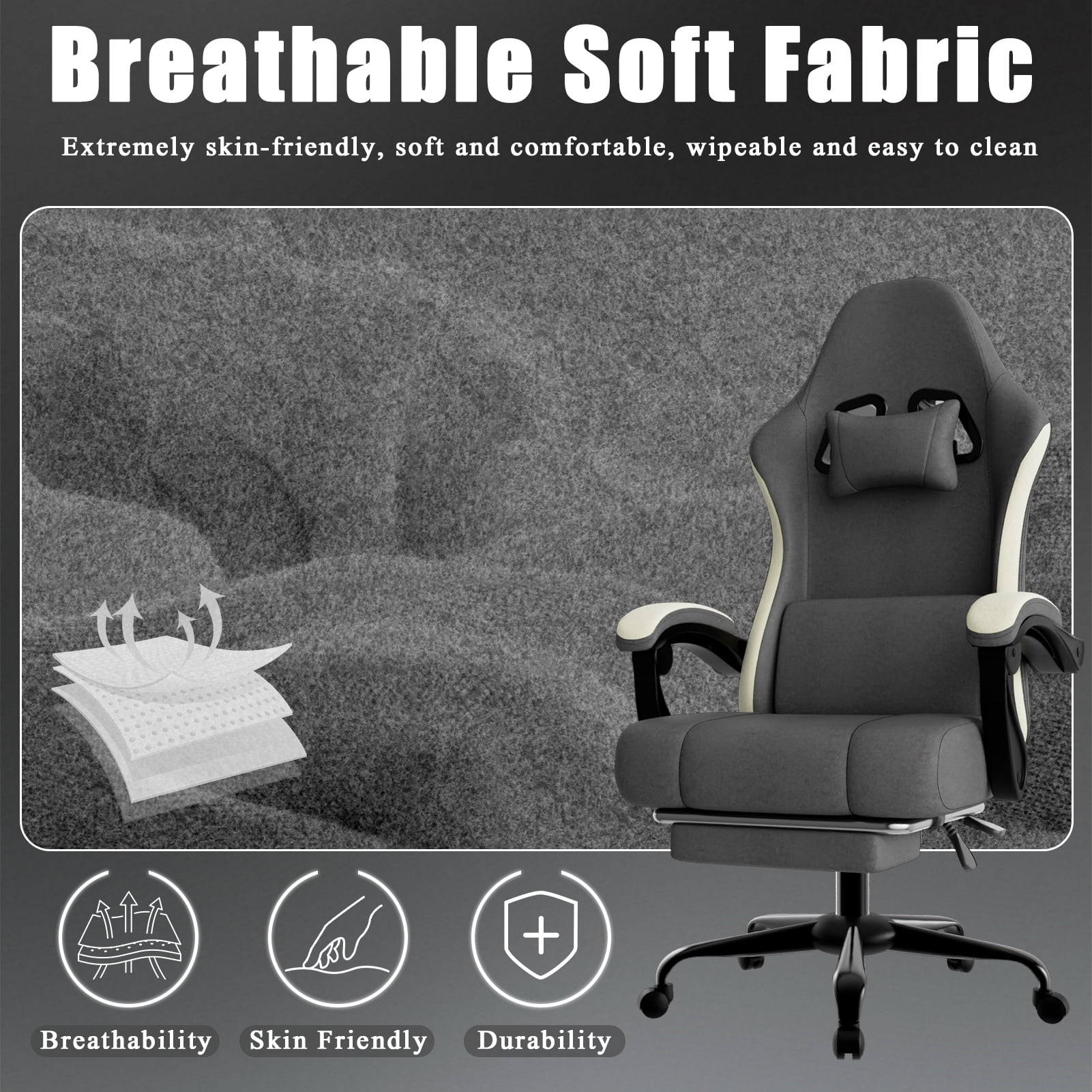 AsterOutdoor Ergonomic Gaming Chair with Pocketed Spring Cushion, Breathable Fabric, Footrest & Adjustable Lumbar Support, Multicolor