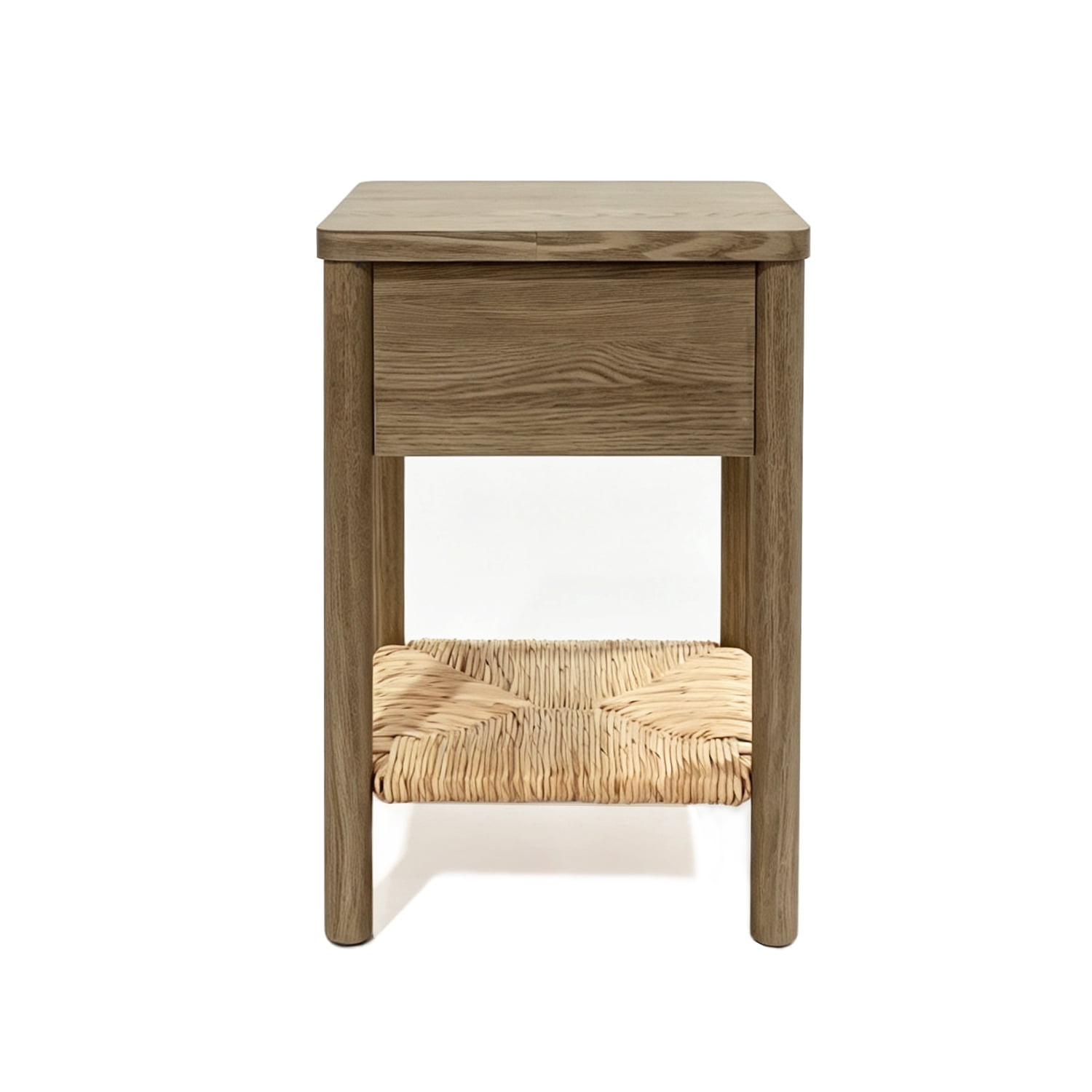 AISWORD End Table with Drawer & Hand-woven Jute Shelf,Small Wood Side Table with Rounded Edges for Bedroom & Living Room,Antique Grey