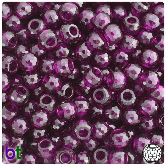 BeadTin Dark Amethyst Transparent 9mm Faceted Barrel Pony Beads (500pcs)