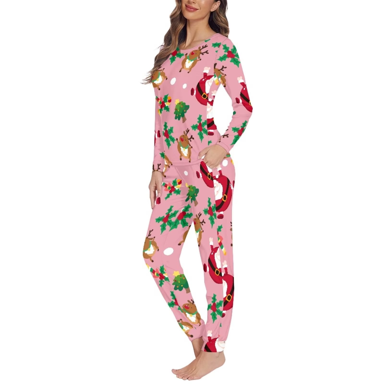 Pzuqiu Novelty Pj Set for Women Plus Size XL Comfy Pajamas Pants with 2  Pockets,Bow Christmas Decor Long-Sleeve Loungewear Tredny Casual Jogger  Outdoor Outfits,Two-Pieces 