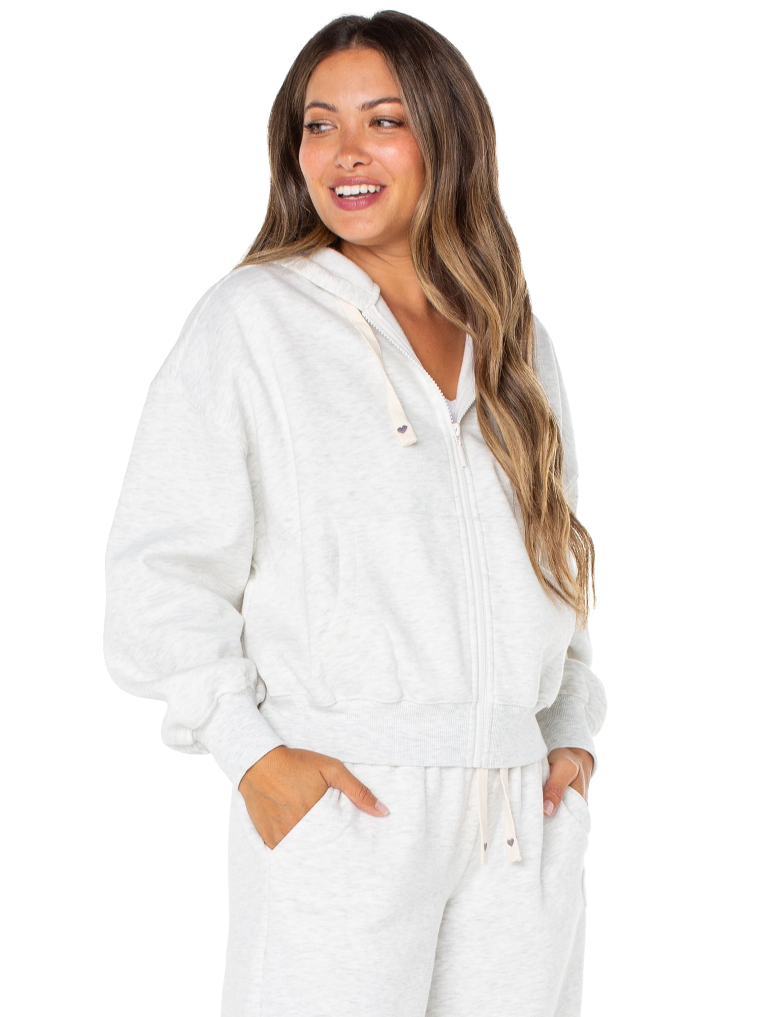 Celebrity Pink Women's Oversized Zip Front Hoodie with Heart Embroidery