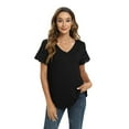thumbnail image 3 of WBQ Women Shirts V Neck Short Sleeve Cotton Tops T-Shirt Basic Tees, 3 of 8