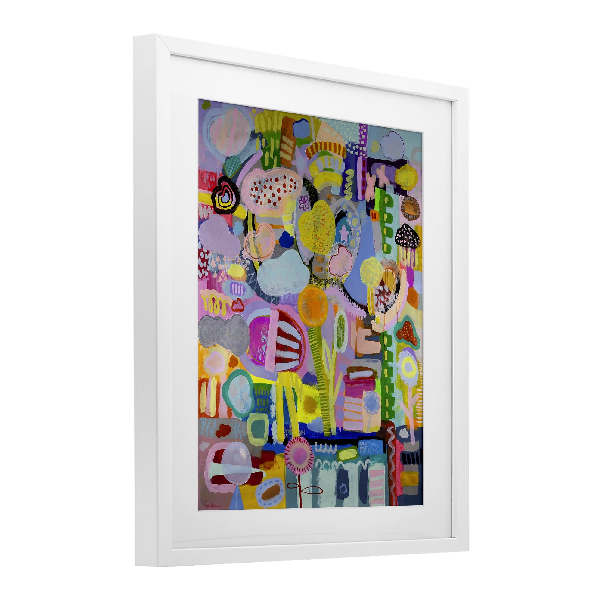 Stupell Industries Big Happy Whimsical Collage White Framed Print Under Glass, design by Mary Robertson