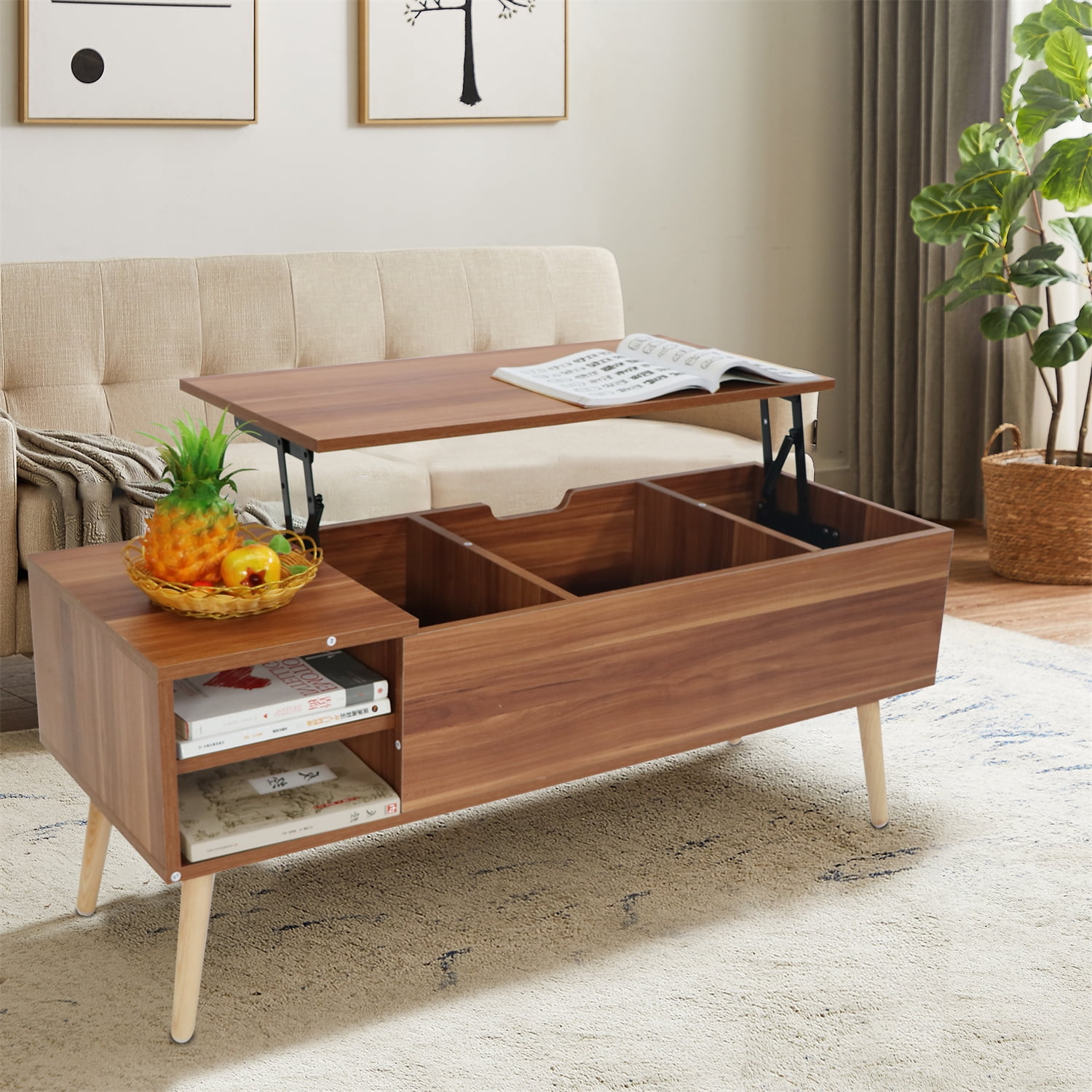 43.30 Inch Coffee Table with Hidden Storage Compartment and Open ...