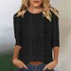thumbnail image 2 of Ropa para mujer,Blusa informal de punto con cuello redondo y mangas 3/4 para mujer, color liso, de imitación de tela, para uso diario y en casa, sopatenor, 2 of 9