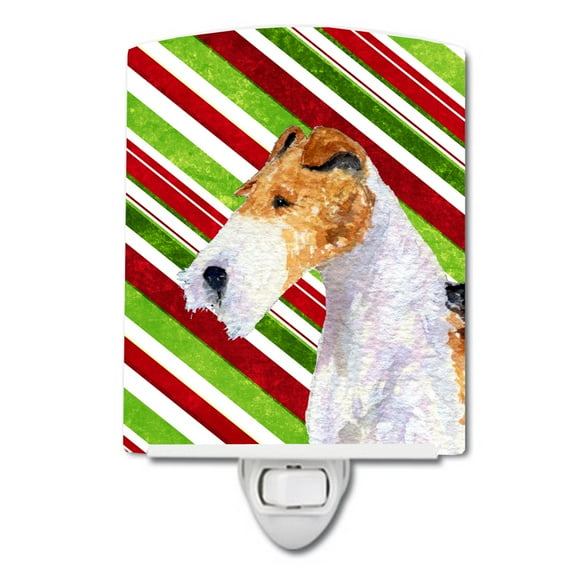 Caroline's Treasures SS4547CNL Fox Terrier Candy Cane Holiday Christmas Ceramic Night Light, 6x4x3", multicolor