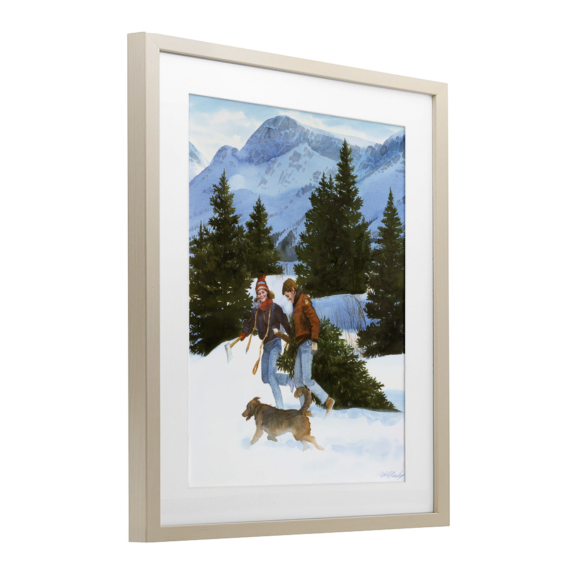Couple Bringing Home Tree Birch Framed Print Under Glass, design by Wind River Studios