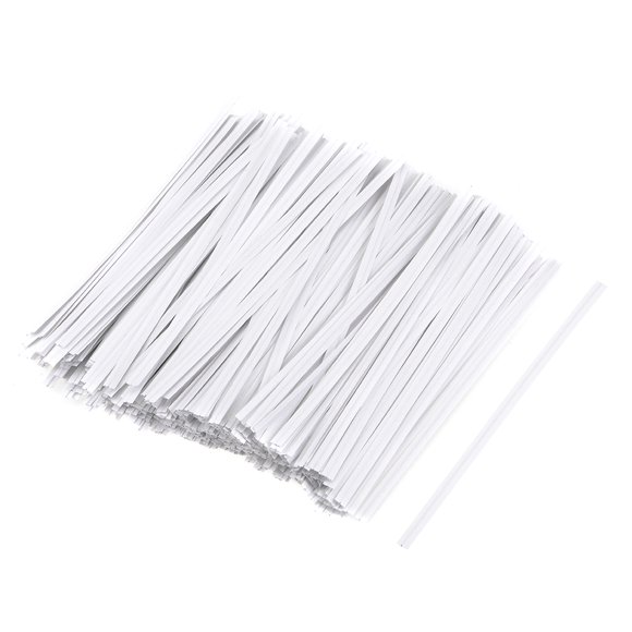 Uxcell 200Pcs Long Strong Paper Metallic Twist Ties for Tying Bread Candy Cookies Gift Bags Arts Crafts Ties White 3.15"