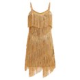 thumbnail image 2 of IDOPIP Kids Girls 1920s Flapper Dress Tassels Sequins Fringe Latin Dance Dress 1920s Gatsby Halloween Party Ballroom Dance Costumes 10-11 Years Gold, 2 of 7